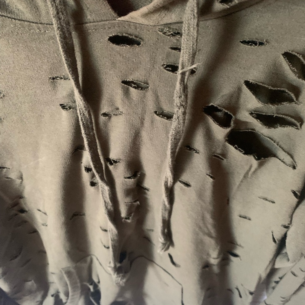 Dazl Olive Green Distressed Hoodie Sweater - Picture 3 of 5